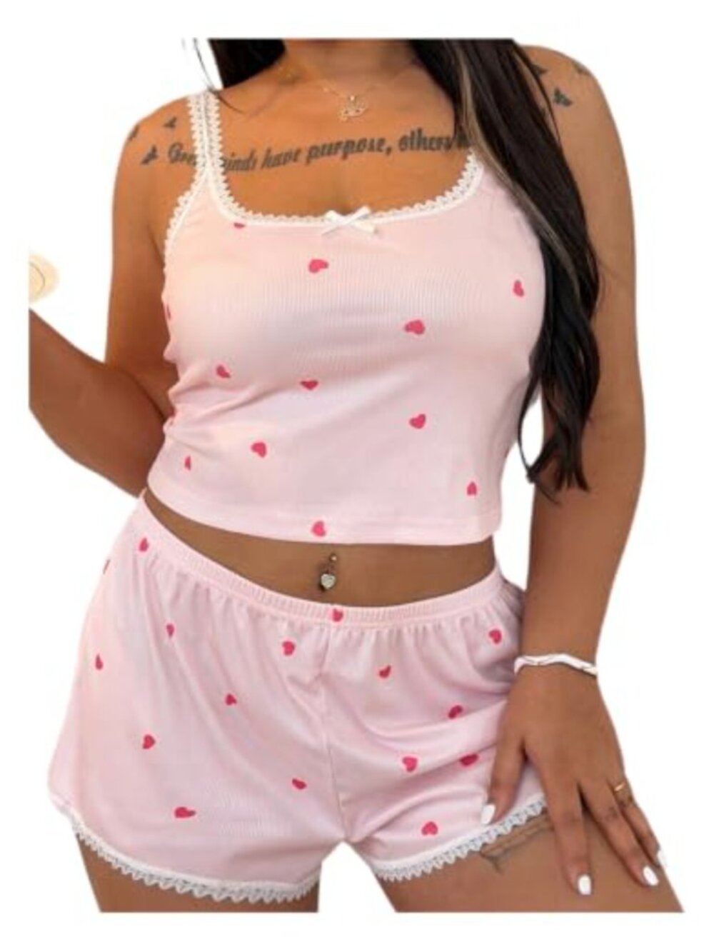 Plus Size Pajama Set Lace Trim Camisole Top & Shorts Sleepwear Set
